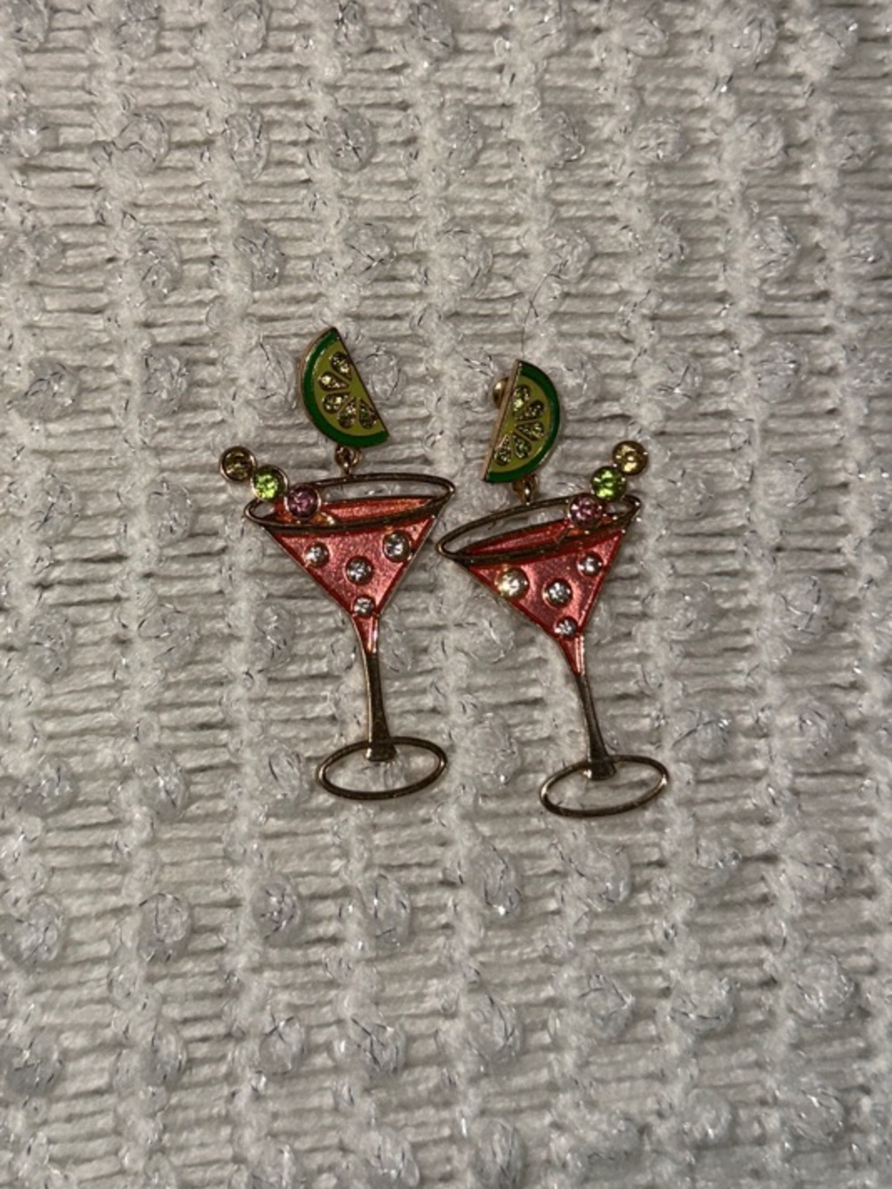 Cocktail Martini Earrings - Pink with Lime Green Accent
